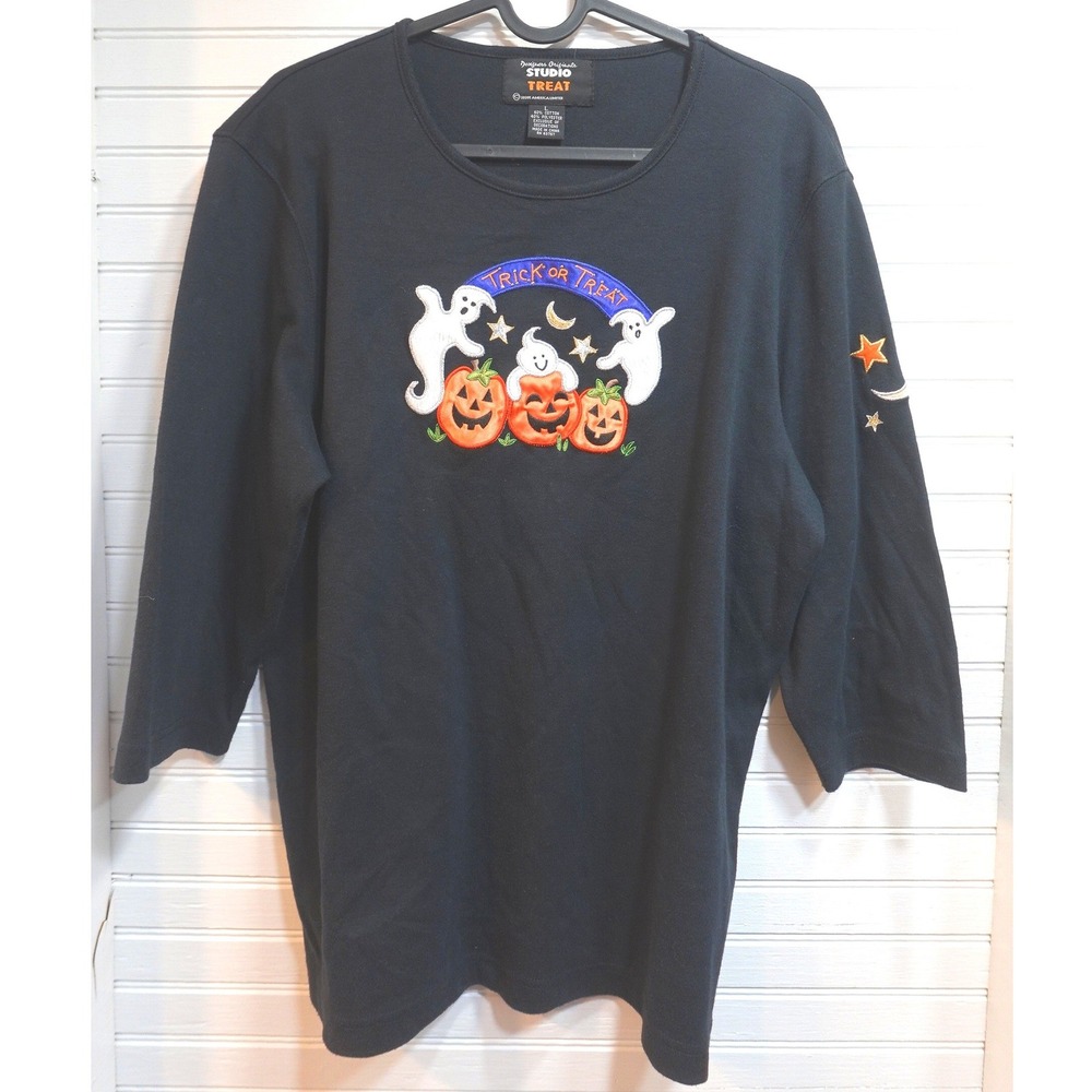 Vintage Halloween Shirt Womens Large 3/4 sleeve Designers Originals Studio Treat